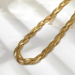 304 Stainless Steel Interlocking Triple Herringbone Chain Necklace for Men Women&nbsp;NJEW-H167-01G