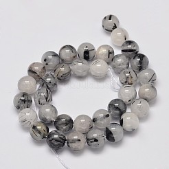 Round Grade A Natural Rutilated Quartz Bead Strands&nbsp;G-M304-15-12mm