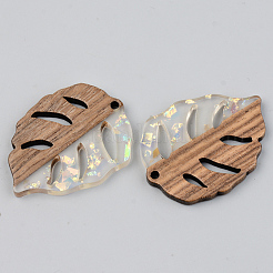 Transparent Resin & Walnut Wood Pendants&nbsp;X-RESI-S389-003A-E01