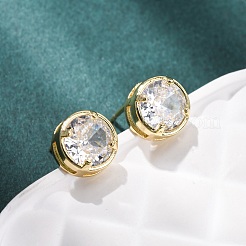Brass Micro Pave Clear Cubic Zirconia Stud Earrings&nbsp;EJEW-C174-02H-G
