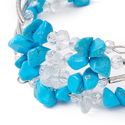 Synthetic Turquoise Chip & Glass & Brass Tube Beaded Bangles for Women&nbsp;BJEW-JB11265-02