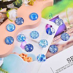 Blue and White Printed Glass Cabochons&nbsp;GGLA-SZ0001-13