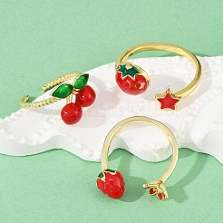 Fruit Theme Brass Enamel Open Cuff Rings for Women&nbsp;RJEW-U057-02G