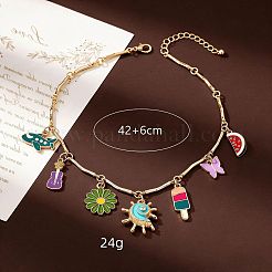 Summer Alloy Enamel Sun Ice Cream Watermelon Multi-Pendant Necklaces for Women&nbsp;WG37E46-01