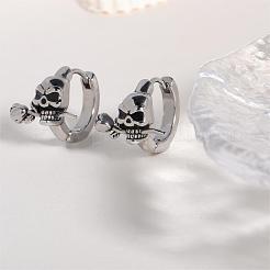 316 Stainless Steel Skull with Rose Hoop Earrings for Men Women&nbsp;EJEW-SZ0001-94