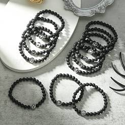 12Pcs 12 Style Twelve Constellations 304 Stainless Steel & Natural Lava Rock Beaded Stretch Bracelets Set&nbsp;BJEW-JB09463