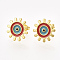 Brass Stud Earrings, with Enamel and Ear Nuts, Sun with Evil Eye, Red, 14mm, Pin: 0.8mm