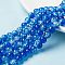 Baking Paint Crackle Glass Bead Strands, Two Tone, Round, Blue, 8mm, Hole: 1.3~1.6mm, about 100pcs/strand, 31.4 inch