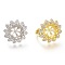 Adjustable Brass Finger Cup Peg Ring Settings, with Micro Pave Cubic Zirconia, For Half Drilled Beads, Long-Lasting Plated, Flower, Clear, Mixed Color, US Size 7, Inner Diameter: 17.3mm, Tray: 10mm