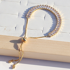 Tennis Bracelet, Golden Brass Link Chains Slider Bracelet for Women, Clear, No Size