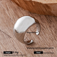 Irregular 304 Stainless Steel Cuff Open Rings for Women, Stainless Steel Color, Adjustable