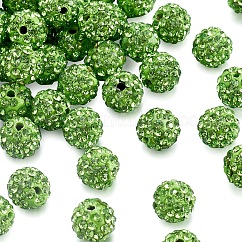 Polymer Clay Pave Rhinestone Beads, Disco Ball Beads, Peridot, PP13(1.9~2mm), 6 Rows Rhinestone, 10mm, Hole: 1.5mm