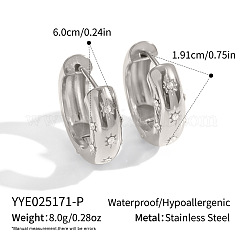 304 Stainless Steel Star Hoop Earrings, Stainless Steel Color, 60x19.1mm