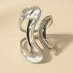 304 Stainless Steel Irregular Geometric Open Cuff Rings for Women, Stainless Steel Color, 34mm, Inner Diameter: 17mm