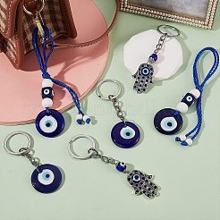 6Pcs 3 Style Handmade Evil Eye Lampwork Keychain&nbsp;KEYC-SW00002