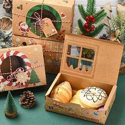 12 pcs 4 Styles Christmas Theme Kraft Paper Gingerbread Candy Boxes with PET Window&nbsp;ST-CJ0010-15