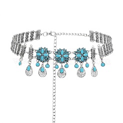 Bohemian Alloy & Synthetic Turquoise Flower Teardrop Tassel Body Chains for Woman&nbsp;WG1D408-01