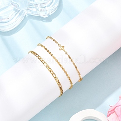 3Pcs 3 Styles 304 Stainless Steel Figaro & Cable Chain Bracelets & Link Bracelets for Women&nbsp;BJEW-JB12431