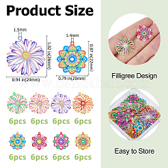 48Pcs 8 Styles Spray Painted 430 Stainless Steel Filigree Pendants&nbsp;STAS-HS0001-56
