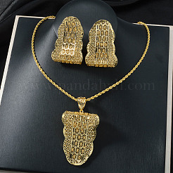 Brass Hollow Leaf Pendant Necklaces & Stud Earrings Sets for Women&nbsp;FS-WG489B7-01
