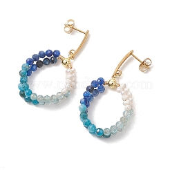 Natural Apatite & Natural Kyanite Faceted Round & Natural Cultured Freshwater Pearl Bead & 304 Stainless Steel Stud Dangle Earrings&nbsp;EJEW-JE07229-01