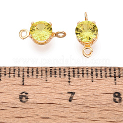 Brass Pave Cubic Zirconia Flat Round Connector Charms&nbsp;KK-TAC0020-03G-04