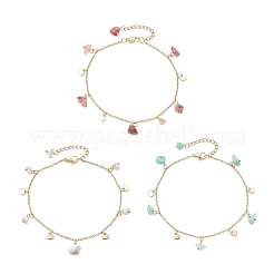 Mixed Gemstone Chip & 201 Stainless Steel Heart Tassel Anklets&nbsp;AJEW-AN00787