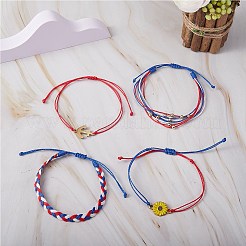 4Pcs 4 Style Flower & Anchor Braided Bead Bracelets Set&nbsp;BJEW-SW00040