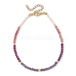 Natural Pearl Rice & Faceted Round Natural Amethyst & Ruby & Rhodonite Beaded Anklets&nbsp;AJEW-AN00837