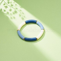 Imitation Jade Acrylic Curved Tube Beaded Stretch Bracelet for Women&nbsp;BJEW-JB08436-01