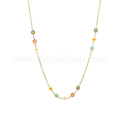 Flower 304 Stainless Steel Enamel Link Chain Necklaces&nbsp;STAS-OY010-10G