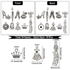 100Pcs 10 Style Girl Theme Tibetan Style Alloy Pendants&nbsp;FIND-SC0003-11