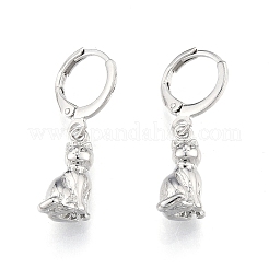 Brass Cat Dangle Leverback Earrings for Women&nbsp;EJEW-N012-105P