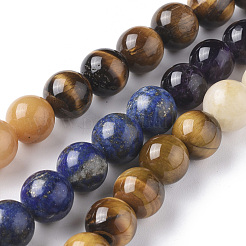 7 Chakra Theme Natural Red Rainbow Jasper & Yellow Aventurine & Tiger Eye & Green Aventurine & Blue Spot Stone & Lapis Lazuli & Amethyst Beads Strands&nbsp;G-F668-23-10mm