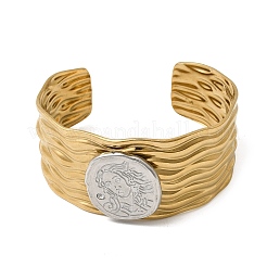 Hammered 304 Stainless Steel Cuff Bangles for Women&nbsp;BJEW-Z177-01GP-01