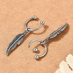 Feather 316 Surgical Stainless Steel Dangle Half Hoop Earrings for Women&nbsp;EJEW-G416-46AS