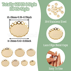 60Pcs 6 Style 304 Stainless Steel Cabochon Settings&nbsp;STAS-CD0001-11