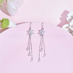 Anti-Tarnish Clear Cubic Zirconia Flower with Chain Tassel Dangle Earrings&nbsp;JE1046A