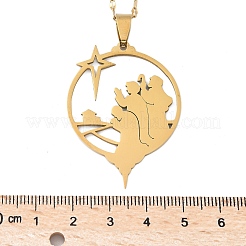 201 Stainless Steel Hollow Star with Prayer Pendant Necklaces for Ramadan & Eid Mubarak&nbsp;NJEW-D318-04G