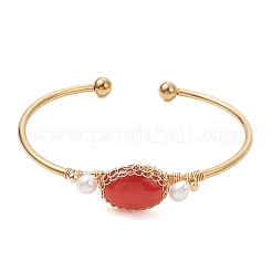 Wire Wrapped Natural Agate Cuff Bangles&nbsp;BJEW-TA00742-02