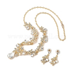 Teardrop & Leaf Alloy Rhinestone Stud Earrings & Pendant Necklaces Set for Women&nbsp;SJEW-M102-04G
