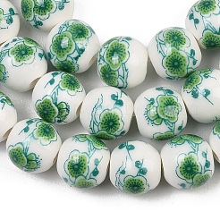 Handmade Flower Printed Porcelain Ceramic Beads Strands&nbsp;PORC-M007-10mm-16