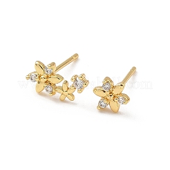 Flower Brass Micro Pave Clear Cubic Zirconin Stud Earrings&nbsp;EJEW-D318-05G