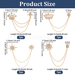 4Pcs 4 Styles Rhinestone Crown & Star Hanging Chain Brooch&nbsp;JEWB-OC0001-09