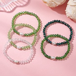 5Pcs Glass & Natural Cultured Freshwater Pearl Beads Stretch Bracelets for Women&nbsp;BJEW-JB13521