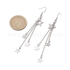 304 Stainless Steel Star & Moon Tassel Dangle Earrings for Women&nbsp;EJEW-JE06399