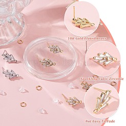 6 Pairs 2 Colors Brass Grass Shape Stud Earring Findings&nbsp;KK-CN0001-91