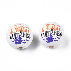 Halloween Printed Natural Wood Beads&nbsp;WOOD-S057-092