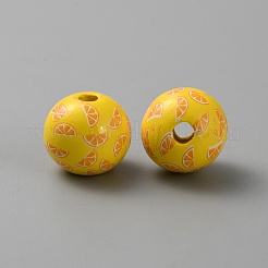 Printed Wooden European Beads&nbsp;WOOD-CJC0014-04F