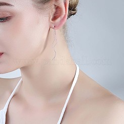 Anti-Tarnish Rhodium Plated 925 Sterling Silver Linear Wave Charms Ear Thread&nbsp;JE1036A